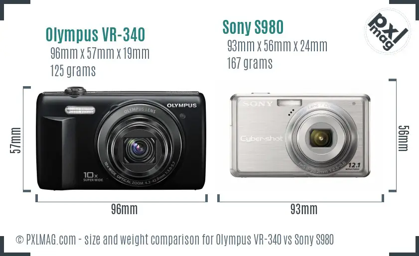 Olympus VR-340 vs Sony S980 size comparison