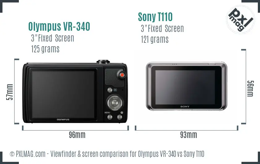 Olympus VR-340 vs Sony T110 Screen and Viewfinder comparison