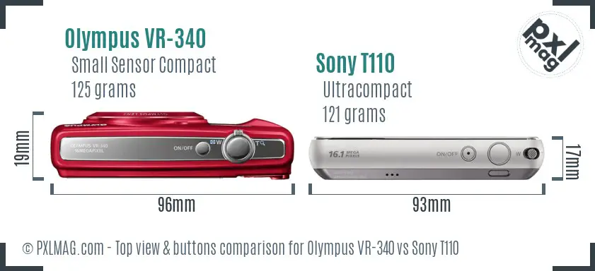 Olympus VR-340 vs Sony T110 top view buttons comparison