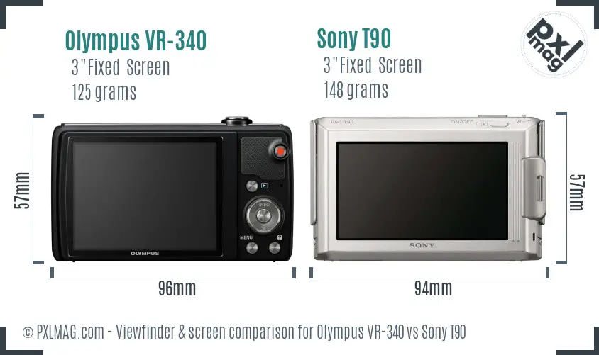 Olympus VR-340 vs Sony T90 Screen and Viewfinder comparison