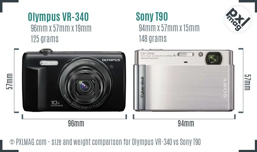 Olympus VR-340 vs Sony T90 size comparison