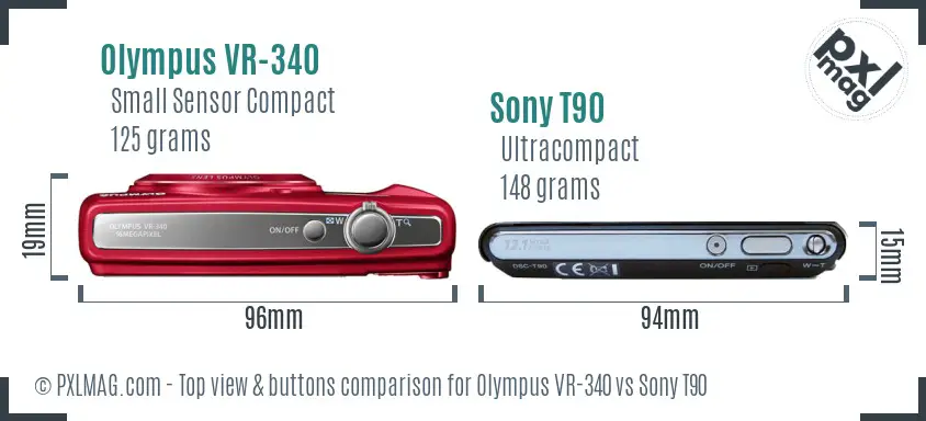 Olympus VR-340 vs Sony T90 top view buttons comparison