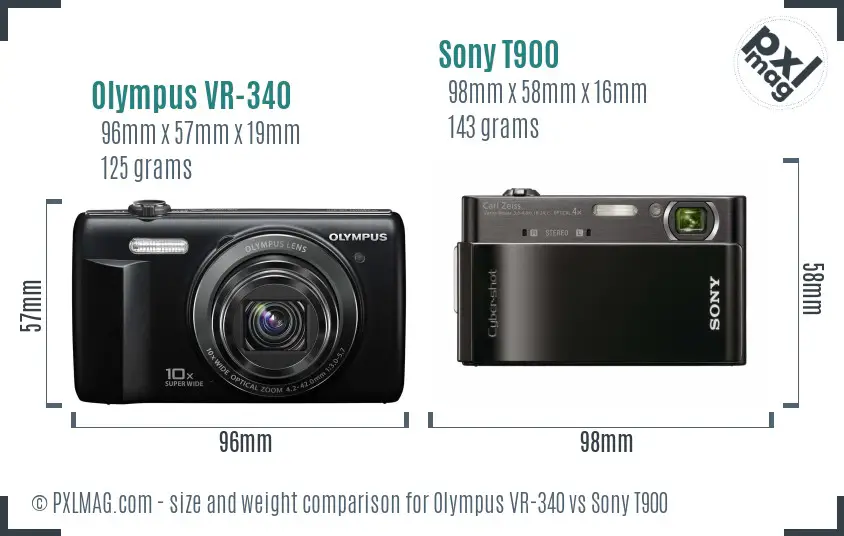 Olympus VR-340 vs Sony T900 size comparison