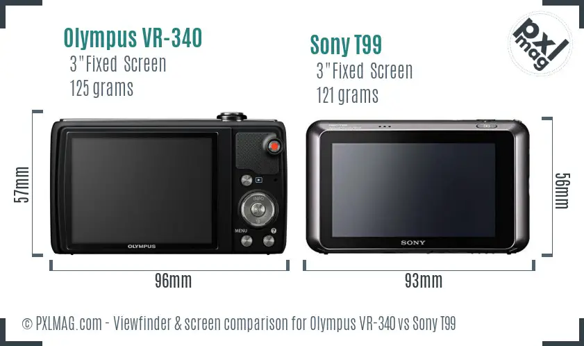 Olympus VR-340 vs Sony T99 Screen and Viewfinder comparison