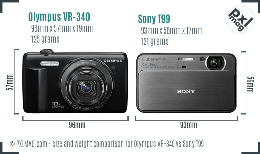 Olympus VR-340 vs Sony T99 size comparison