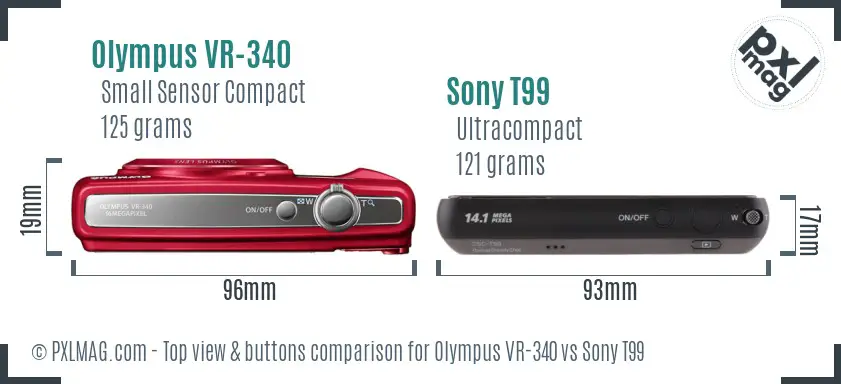 Olympus VR-340 vs Sony T99 top view buttons comparison