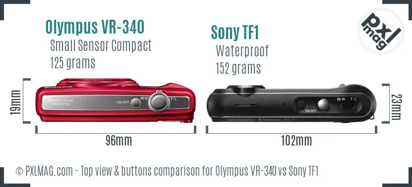 Olympus VR-340 vs Sony TF1 top view buttons comparison