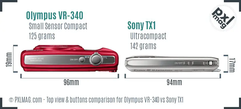 Olympus VR-340 vs Sony TX1 top view buttons comparison
