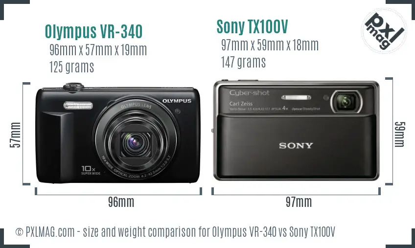 Olympus VR-340 vs Sony TX100V size comparison