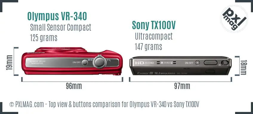 Olympus VR-340 vs Sony TX100V top view buttons comparison