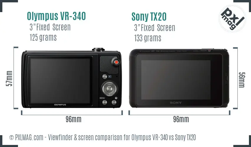 Olympus VR-340 vs Sony TX20 Screen and Viewfinder comparison