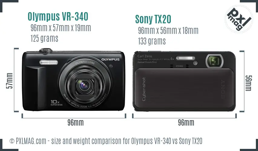 Olympus VR-340 vs Sony TX20 size comparison