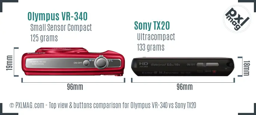 Olympus VR-340 vs Sony TX20 top view buttons comparison