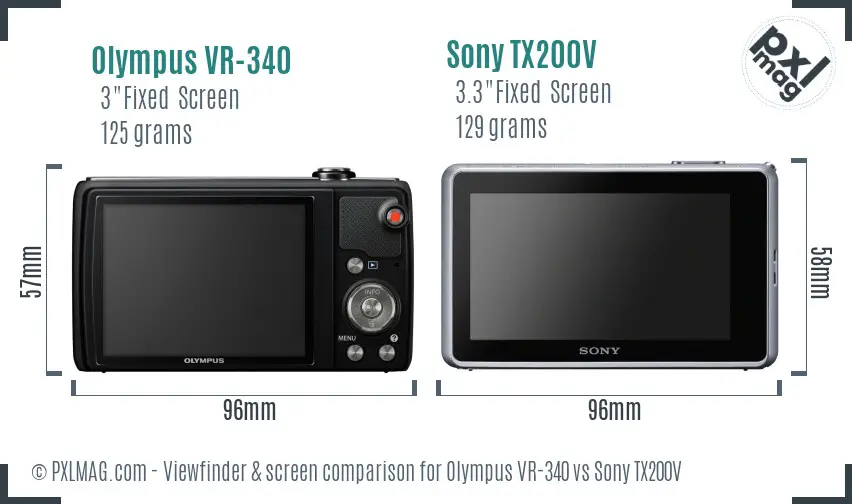 Olympus VR-340 vs Sony TX200V Screen and Viewfinder comparison