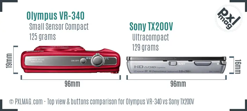 Olympus VR-340 vs Sony TX200V top view buttons comparison