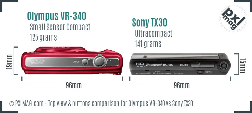Olympus VR-340 vs Sony TX30 top view buttons comparison