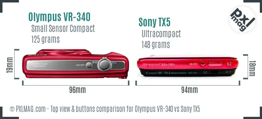 Olympus VR-340 vs Sony TX5 top view buttons comparison