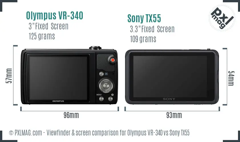 Olympus VR-340 vs Sony TX55 Screen and Viewfinder comparison