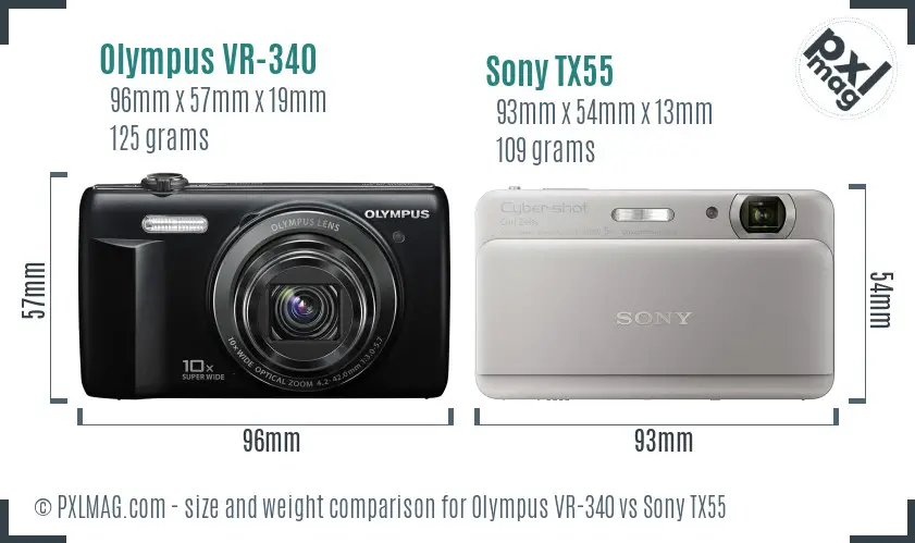 Olympus VR-340 vs Sony TX55 size comparison