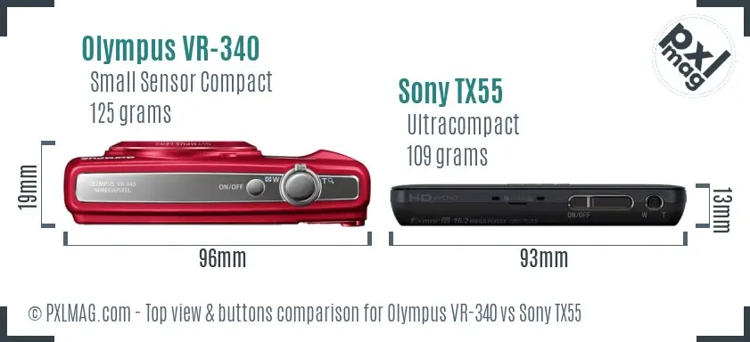 Olympus VR-340 vs Sony TX55 top view buttons comparison