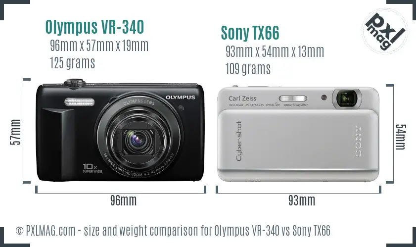 Olympus VR-340 vs Sony TX66 size comparison Olympus VR-340 vs Sony TX66 size comparison