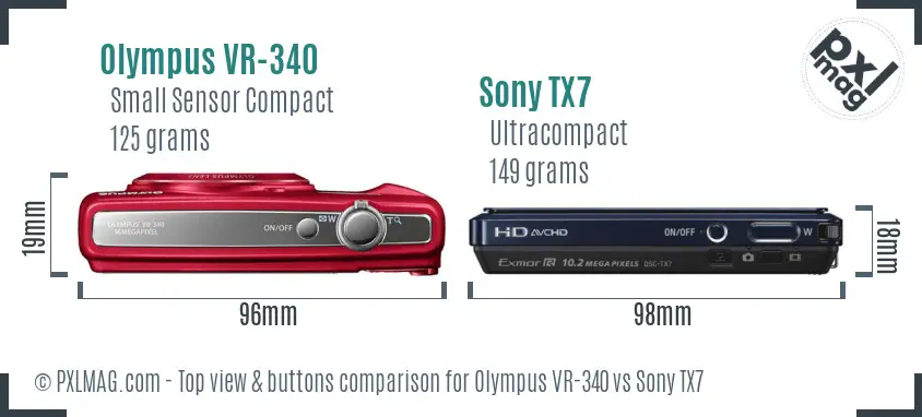 Olympus VR-340 vs Sony TX7 top view buttons comparison