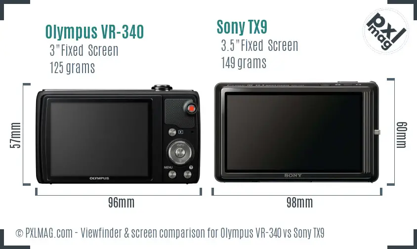 Olympus VR-340 vs Sony TX9 Screen and Viewfinder comparison