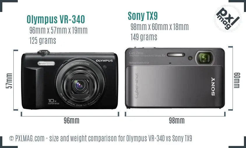 Olympus VR-340 vs Sony TX9 size comparison