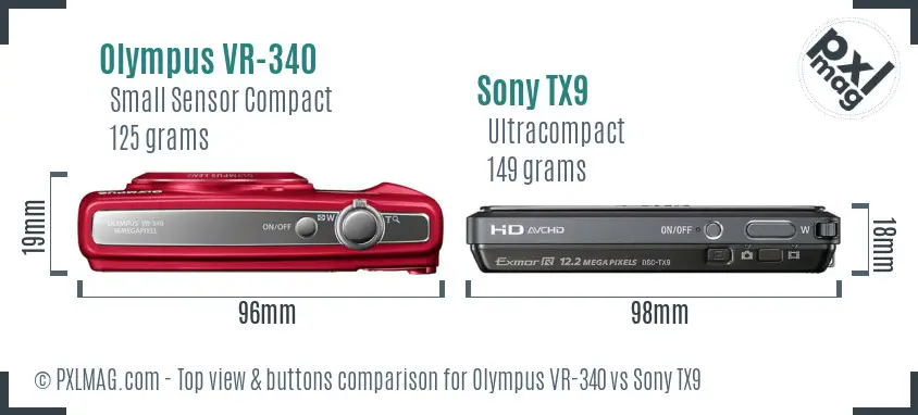 Olympus VR-340 vs Sony TX9 top view buttons comparison