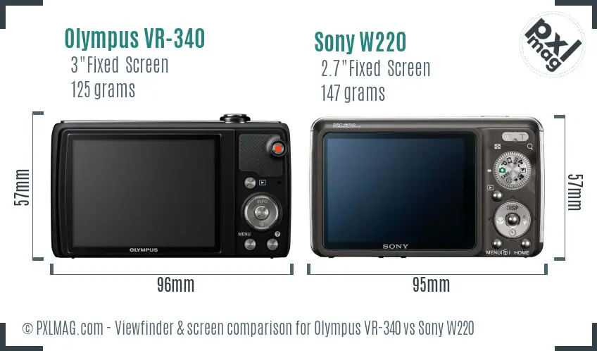 Olympus VR-340 vs Sony W220 Screen and Viewfinder comparison