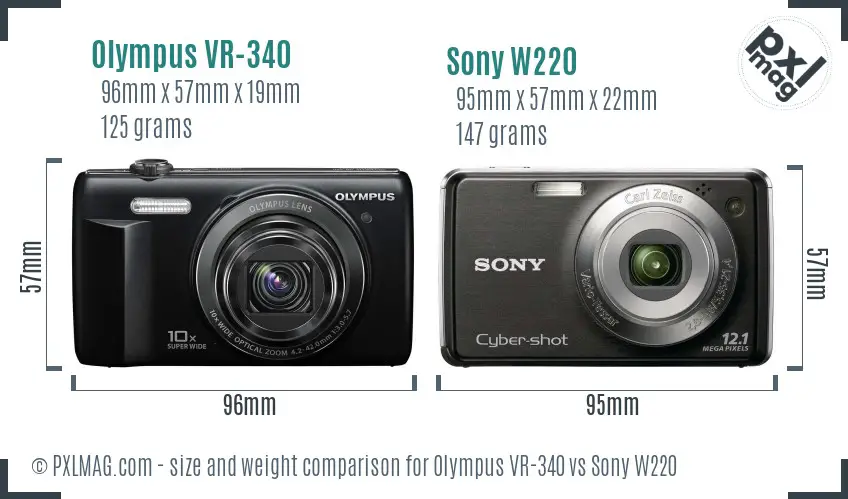 Olympus VR-340 vs Sony W220 size comparison