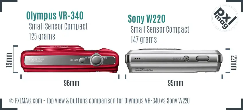 Olympus VR-340 vs Sony W220 top view buttons comparison