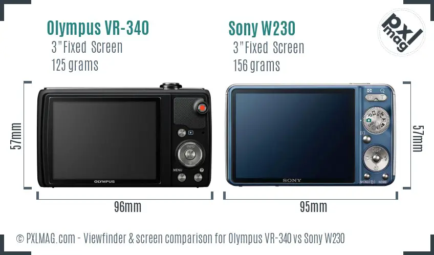 Olympus VR-340 vs Sony W230 Screen and Viewfinder comparison