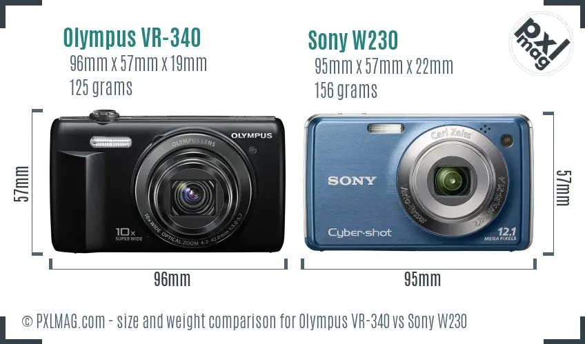 Olympus VR-340 vs Sony W230 size comparison