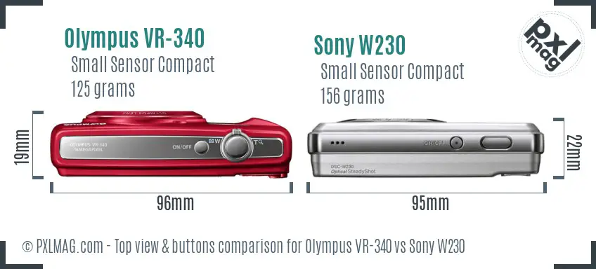 Olympus VR-340 vs Sony W230 top view buttons comparison