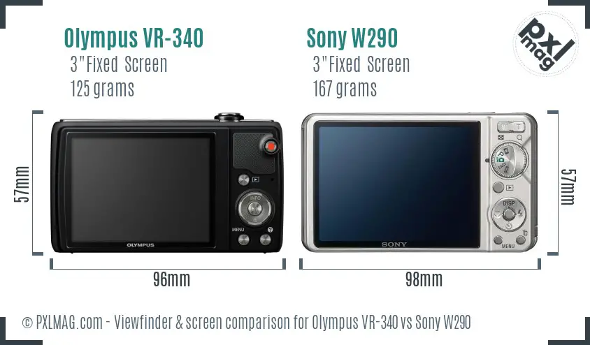 Olympus VR-340 vs Sony W290 Screen and Viewfinder comparison