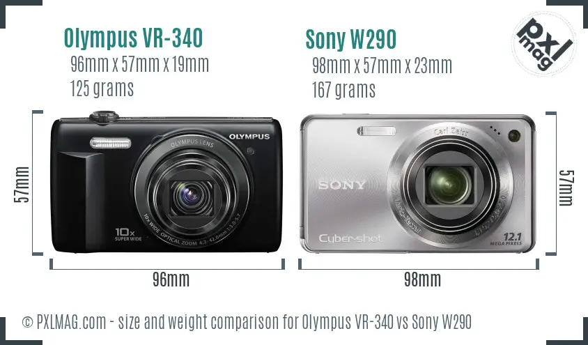 Olympus VR-340 vs Sony W290 size comparison