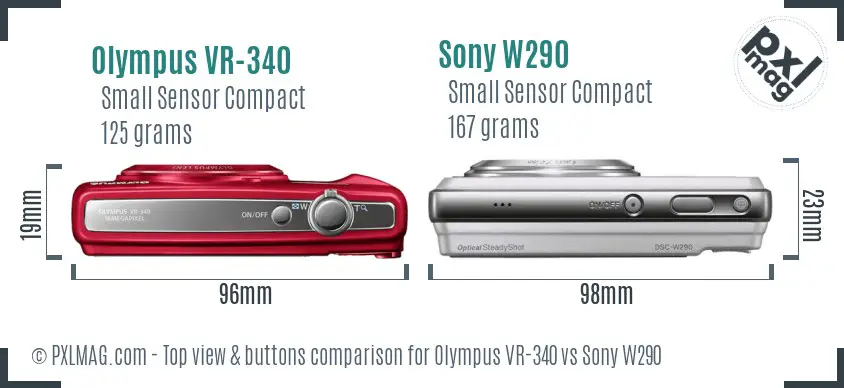 Olympus VR-340 vs Sony W290 top view buttons comparison