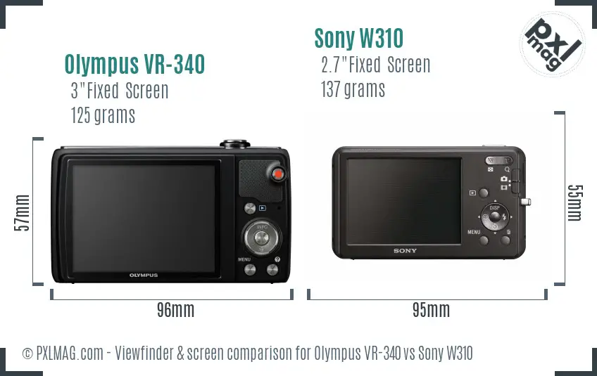 Olympus VR-340 vs Sony W310 Screen and Viewfinder comparison