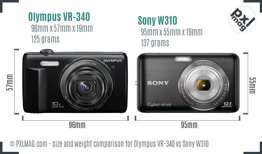 Olympus VR-340 vs Sony W310 size comparison