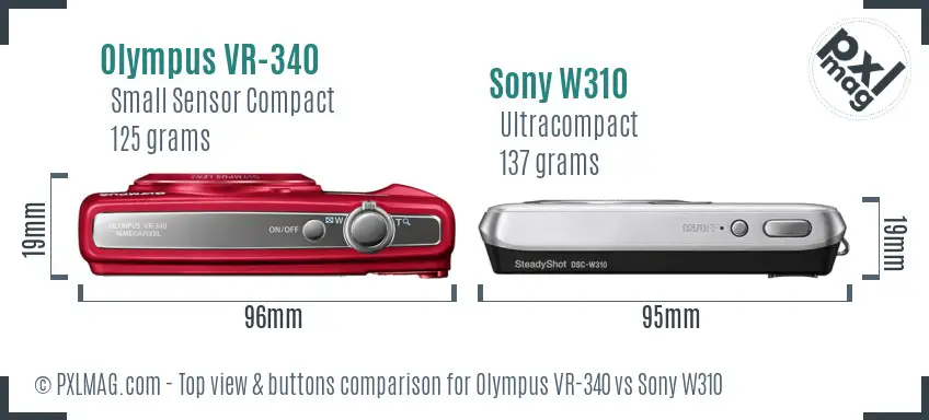 Olympus VR-340 vs Sony W310 top view buttons comparison