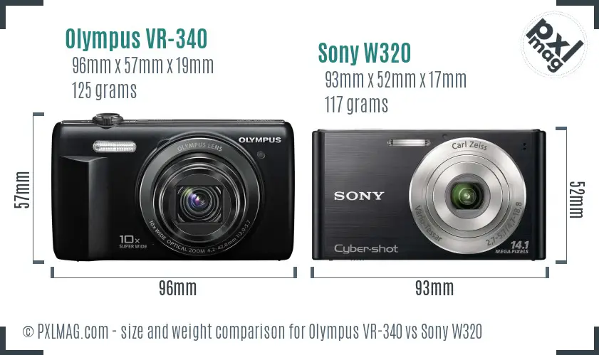 Olympus VR-340 vs Sony W320 size comparison