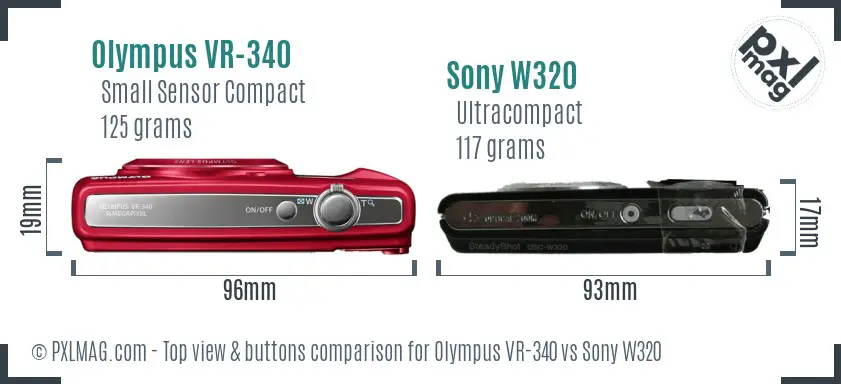 Olympus VR-340 vs Sony W320 top view buttons comparison