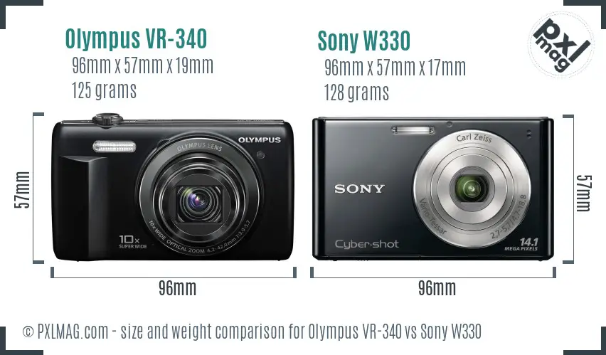 Olympus VR-340 vs Sony W330 size comparison