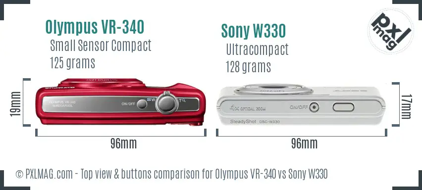 Olympus VR-340 vs Sony W330 top view buttons comparison