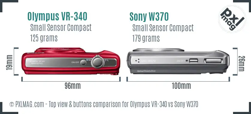 Olympus VR-340 vs Sony W370 top view buttons comparison Olympus VR-340 vs Sony W370 top view buttons comparison