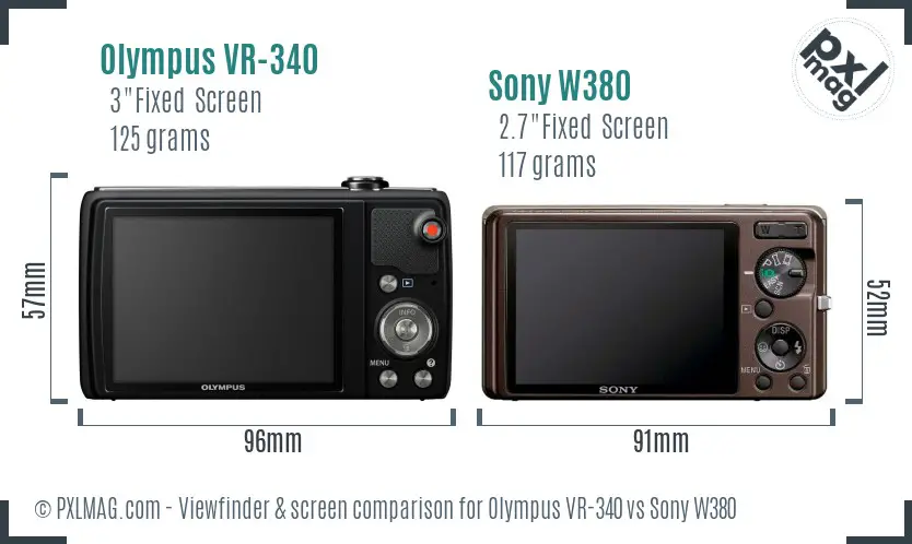 Olympus VR-340 vs Sony W380 Screen and Viewfinder comparison