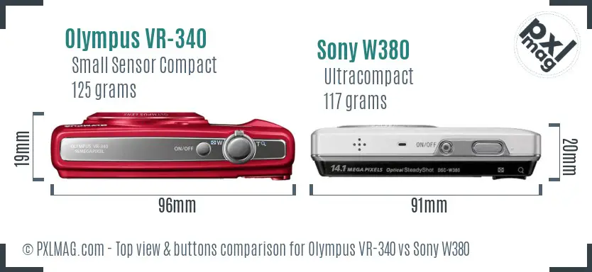 Olympus VR-340 vs Sony W380 top view buttons comparison