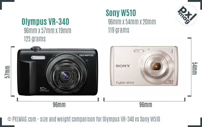 Olympus VR-340 vs Sony W510 size comparison