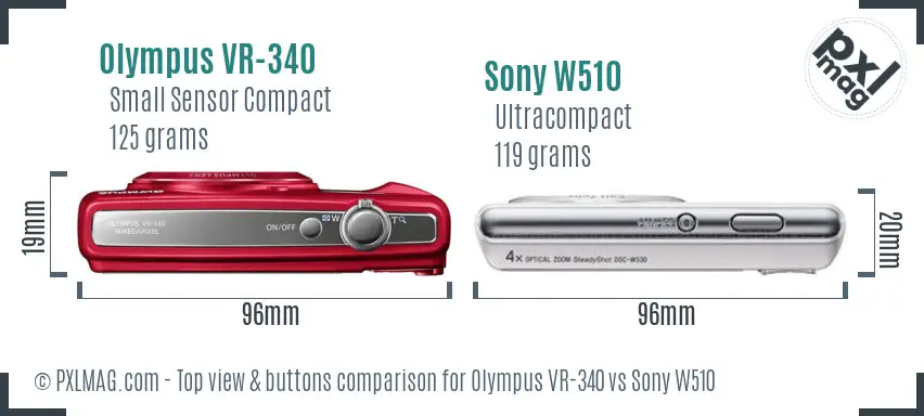 Olympus VR-340 vs Sony W510 top view buttons comparison